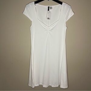 H&M Divided White Ribbed V-Neck Swing Dress